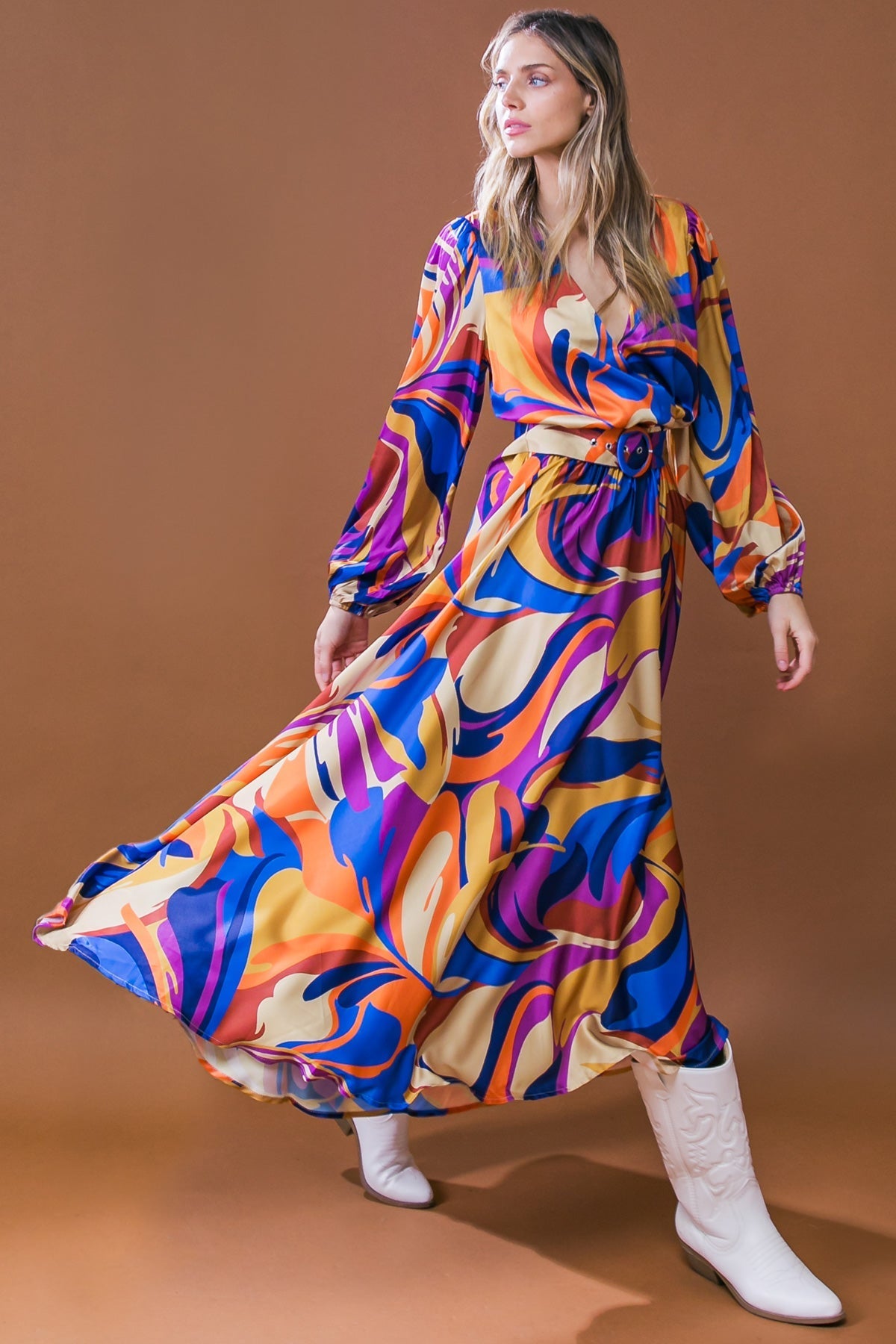 BOLD ADVENTURES WOVEN SATIN MIDI DRESS Flying Tomato